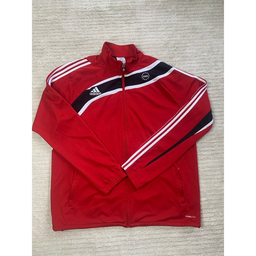 Adidas Climacool Mens USA Track‎ Jacket 2XL Full Zip Red Performance Training